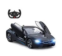 RASTAR Coche modelo BMW i8, 1:14 BMW i8 coche a control remoto, puertas abiertas por RC/luces de trabajo - negro mate