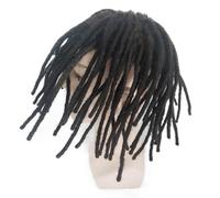 Rastas de cabello humano trenzado para hombre, rastas, doble nudos, base de piel, estilo afro tupé para hombre (negro natural, 8 x 10)