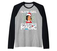 Rastas navideñas de Melanin Girl Magic Black Mrs Claus Fun Hair Camiseta Manga Raglan