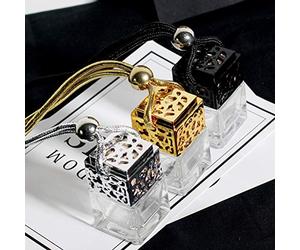 RASTKY 3 Uds Cubierta de Madera Tradicional Coche Colgante Botella de Perfume Ambientador Difusor de Fragancia Recargable 5-8ml Regalo para un Amigo (Dorado, Plateado, Negro)