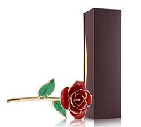 RASTKY Adorno de Lámina de Oro de 24 Quilates, Flor Roja, Regalo Preservado para Siempre para el Día de San Valentín para Entusiastas del Amor, de 11 a 12 Pulgadas de Largo
