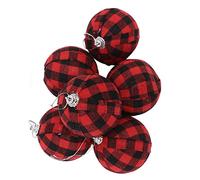 RASTKY Adornos de Bolas de Navidad de 2,76 Pulgadas, 6 uds., Regalos Delicados de Decoración del Hogar para Pared de Salón, Decoraciones para árboles de Navidad (Cheque Rojo y Negro)