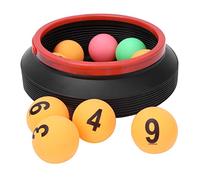 RASTKY Bolas de Números de Lotería Cubo de Apoyo de Descompresión para Oficina y Bar Diversión Pelota de Pong Amarilla para Juegos de Tenis de Mesa, Bote de Basura, Juego de Juguetes de 12 Bolas
