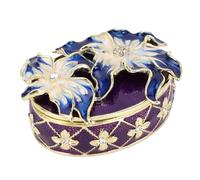 RASTKY Caja de Almacenamiento de Joyas con Diamantes de Imitación de Orquídea Azul Esmaltada, Organizador Pequeño y Elegante para Anillos, Pendientes, Collares para Mujeres y Niñas, Aleación de Zinc