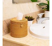 RASTKY Caja de Pañuelos de Ratán Natural, Elegante Contenedor de Almacenamiento con Tapa para Decoración de Baño, Sala de Estar y Oficina, 15 * 14 * 14cm