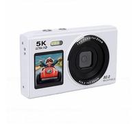 RASTKY Cámara Digital 5K Cámara CCD de Pantalla Dual con Zoom de 80MP y 18X de Vlogging con Enfoque Automático y WiFi para Documentación Fotográfica Transmisión en Vivo (White)