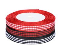 RASTKY Cinta de Tela a Cuadros para Envolver Fiestas Navideñas, 3 Piezas de Cintas Negras, Rojas, Negras y Rojas para Envolver Decoración de Fiestas Navideñas