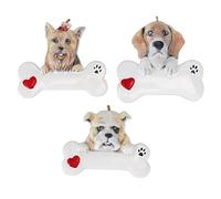RASTKY Colgante de Resina de Perro de Navidad, 3 Piezas, Colgante de Cachorro de Navidad Que Se Puede Escribir para Decoraciones, Juego de Adornos Navideños de Material de Resina para Decoraciones