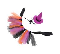 RASTKY Conjunto de Disfraz de Bruja de Halloween, Ropa de Reptil Adorable para Mascotas Pequeñas, Vestido Festivo Ajustable para Fiesta de Halloween (Sombrero y Falda morados)
