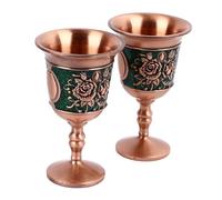 RASTKY Copas de Metal Vintage de Aleación de Zinc de Primera Calidad, Juego de 2 Copas de Vino de Metal en Relieve para café y té, Vaso Decorativo de Retro para el Hogar (Oro rosa (fondo verde))