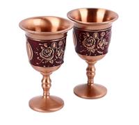 RASTKY Copas de Metal Vintage de Aleación de Zinc de Primera Calidad, Juego de 2 Copas de Vino de Metal en Relieve para café y té, Vaso Decorativo de Retro para el Hogar (Oro rosa (fondo rojo))