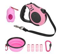 RASTKY Correa Retráctil para de 5M, Correa para con Cierre Fuerte y Práctico con Dispensador de Cuenco Plegable, Accesorios para Mascotas para Todas Las Razas de Perros (Conjunto Rosa)
