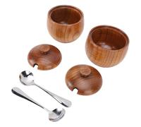 RASTKY Cuenco de Madera para Sal, Tapa de Cuchara Compuesta, Almacenamiento de Condimentos, Organizador de Cocina para Condimentos Chef, 2 uds.