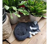 RASTKY Estatua de Jardín de Gato Durmiente, Decoración Caprichosa y Duradera para Espacios Al Aire Libre, Artesanía de Resina y Piedra para Adornos de Jardín, 7,1x9,8x2,8 Pulgadas (gato negro