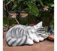 RASTKY Estatua de Jardín de Gato Durmiente, Decoración Caprichosa y Duradera para Espacios Al Aire Libre, Artesanía de Resina y Piedra para Adornos de Jardín, 7,1x9,8x2,8 Pulgadas (gato durmiendo