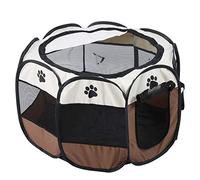 RASTKY Jaula de Malla para Perros, Tienda Plegable Duradera para Ejercicios y Juegos, Tienda Portátil para Mascotas con Diseño de Panel de Malla de 8 Lados, Ideal para Viajar y Acampar (Color café)