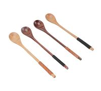RASTKY Juego de Cucharas de Madera con Largo, Bellamente Formada, Liviana para Hornear, Mezclar, Servir 4 Piezas para Picnics o Comidas Diarias