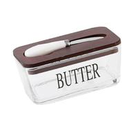 RASTKY Mantequera de Vidrio Hermético con Cortador para Almacenamiento en Encimera y Refrigerador, Bandeja Transparente para Mantequilla para Cocina, 500 Ml - Material de Madera (color madera oscura)