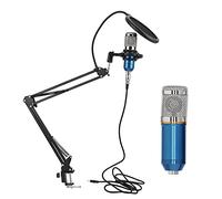 RASTKY Micrófono de Condensador Direccional Kit USB BM800 con Respuesta de Frecuencia Clara, Micrófono de Sonido Profesional para Streaming, Canto, Cuerpo de Tubo Negro + Cabezal de Malla Dorada