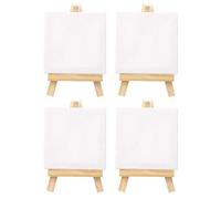 RASTKY Mini Caballete de Madera Portátil para Arte, Pintura, Dibujo, Manualidades, Decoración del Hogar, Paquete de 4 Lienzos, Marco de Pino, 3,2 X 3,2 Pulgadas para Fiestas y Niños