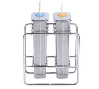 RASTKY Moldes de Acero para HeladoPaletas Caseras - Kit Completo con 2 Moldes, Tapas, Palitos, Cepillo de Limpieza y Estante de Almacenamiento - PerfectHealthyTreats (Cabeza redonda de 2 brazos con