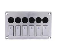 RASTKY Panel de Interruptor Basculante de 12 V y 6 Bandas con Disyuntor, Retroiluminación Azul, Ajuste de Aluminio para Mini Panel de Interruptor de Palanca para Camión RV UTV, Control Centralizado