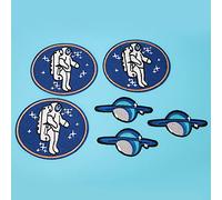 RASTKY Pegatinas de Parche de Planeta Cohete Bordadas Hechas a Mano, 6 uds. Parches de Tela únicos para Coser Ropa, Chaquetas, Vaqueros y Camisetas (Pegatinas Astronauta + Tierra Orbital 3 piezas)