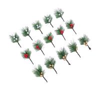 RASTKY Púas de Pino Artificiales con Bayas de Acebo 15 Piezas de Bayas de Acebo de Navidad Artificiales de Oro Rojo Púas de Pino Decoración Florales Guirnalda de