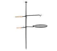 RASTKY Soporte para Parrilla de Barbacoa Al Aire Libre, Juego de Red y Brazo de Hierro Fundido para Acampar, Picnic, Parrilla de Hierro Fundido Resistente para Viajes sin Conductor