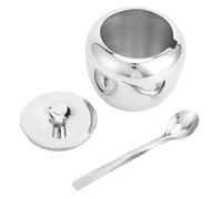 RASTKY Tarro de Condimento de Acero Inoxidable con Tapa y Cuchara para Cocina, Hogar, Hotel, Restaurante, Acero Inoxidable 304 Plateado de 3,7x3,5 Pulgadas