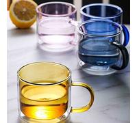 RASTKY Taza de Vidrio Taza Transparente Colorida con Asa para café té, Aislada de Doble Pared de 250 Ml para Familiares y Amigos, Vidrio de Borosilicato sin Plomo Verde Azul Gris (#8)
