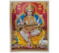 Rastogi Handicraft Best Of Indian Reprint - Póster de dios hindú sin marco (Saraswati-Ji-Red-BG-11 X9)