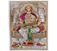 Rastogi Handicraft Best Of Indian Reprint - Póster de dios hindú sin marco (Saraswati-Ji-White-BG-11 X9)