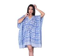 Rastogi Handicrafts 100% algodón estampado a mano bloque traje de baño encubrimiento playa caftán estampado mujer caftán 6, multicolor, 32" x 37" Inch
