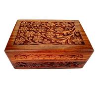 Rastogi Handicrafts Caja de madera para tallar joyas hechas a mano indias, perfectas para joyas pequeñas, Madera
