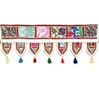 Rastogi Handicrafts Tapiz decorativo para el hogar étnico indio con patchwork y bordado para colgar en la puerta (blanco)