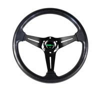 RASTP Volante universal de carreras de 350 mm, 6 pernos, agarre de piel de vinilo y aluminio con botón de bocina para coche, color negro