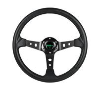 RASTP Volante universal de carreras, volante de 350 mm, 6 pernos, agarre de piel de vinilo y aluminio con botón de bocina para coche, color negro