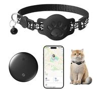 Rastreador de gatos, collar de rastreo de gatos compatible con Apple Find My (solo iOS), sin tarifa mensual y no necesita SIM, rastreador de mascotas negro + collar (7.5-12.6 pulgadas)