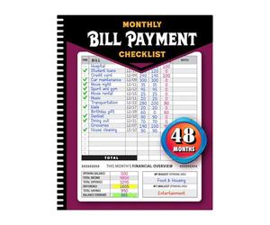 Rastreador de pagos de facturas, libro de gestión de presupuesto financiero mensual para la familia | Rastreador de gastos, pago guía de 4 años para un fácil ahorro, presupuesto y seguimiento