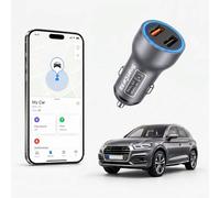 Rastreador GPS gris para vehículos, localizador de encendedor de cigarrillos 2 en 1 con puertos USB duales, rastreador de ubicación de vehículo Plug & Play compatible con Apple Find My, sin tarifa