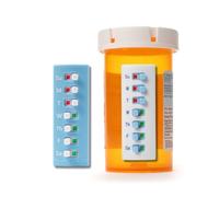 Rastreador reutilizable para botellas de píldoras, más de 12 recambios de recordatorio de medicamentos, organizador de vitaminas acoplable para receta, paquete de 2, azul y blanco