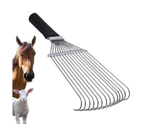 Rastrillo de aseo para caballos: herramienta ergonómica para el cuidado de la piel del ganado, hardware profesional para quitar el pelo con barra en T, diseño de dientes metálicos reforzados + mango d