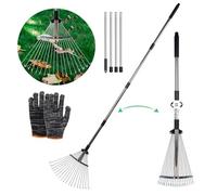 rastrillo de Hojas Ajustable con Mango de 215 cm,rastrillo Hojas Regulable,rastrillo Recoge Hojas Jardin,rastrillo Jardin con Mango para Hojas,rastrillo para Limpiar Plantas, césped y Patio