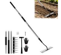 Rastrillo de Jardin con 8 Púas, Escardador de Malas Hierbas con Mango Largo de 157 cm Herramientas para Eliminar Malas Hierbas de Acero Inoxidable, Prácticas para Jardín, Patio, Césped, Terraza (F)