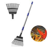 Rastrillo de jardín, rastrillos de hojas pequeñas para jardinería, 11 dientes de metal de 8.5 pulgadas de ancho y 78 pulgadas de largo, rastrillos de hojas para césped, resistentes para patio, césped,