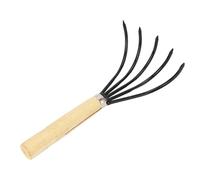 Rastrillo de mano para jardín, 5 púas de acero, mango de madera, diseño ergonómico, cultivador de garras para labrar y aflojar el suelo (Mango corto)