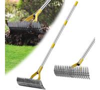 Rastrillo de paja, rastrillo de césped con mango largo ajustable de 114 cm, resistente y resistente, peine de césped multiusos para deshierbar, fertilizar lawn thatching rake cleaning dead grass