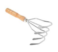 Rastrillo de Playa de Cuatro Dientes Mango de Madera y Metal | Herramienta Manual para Excavar Conchas y Marisco, Estructura Robusta, Agarre Cómodo, Color Plata
