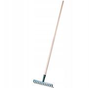 Rastrillo KADAX de metal, rastrillo plano con mango de madera, verde, 12 púas